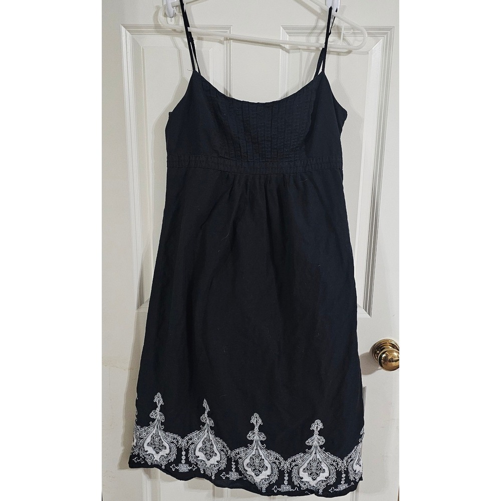 Ann Taylor LOFT Black Cotton Embroidered Empire Waist Midi Sundress‎ Womens 10